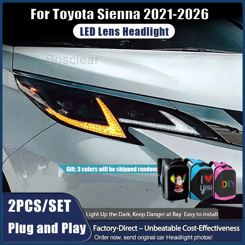 

Фары для Toyota Sienna 2021-2026: Светодиодные проекционные фары, дневные ходовые огни, динамические указатели поворота. Автомобильные аксессуары.