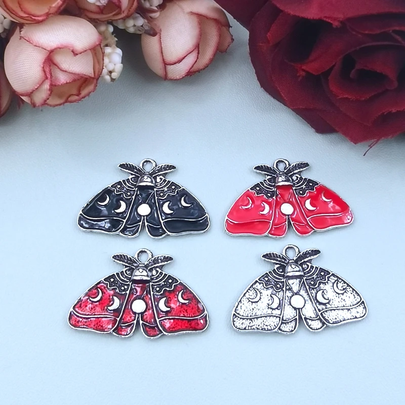 

10pcs Small Silver Luna Moth Charm - Gothic Bug Pendant - Wiccan Moon Phase Jewelry-DIY Jewelry Making Supplies 30*20mm