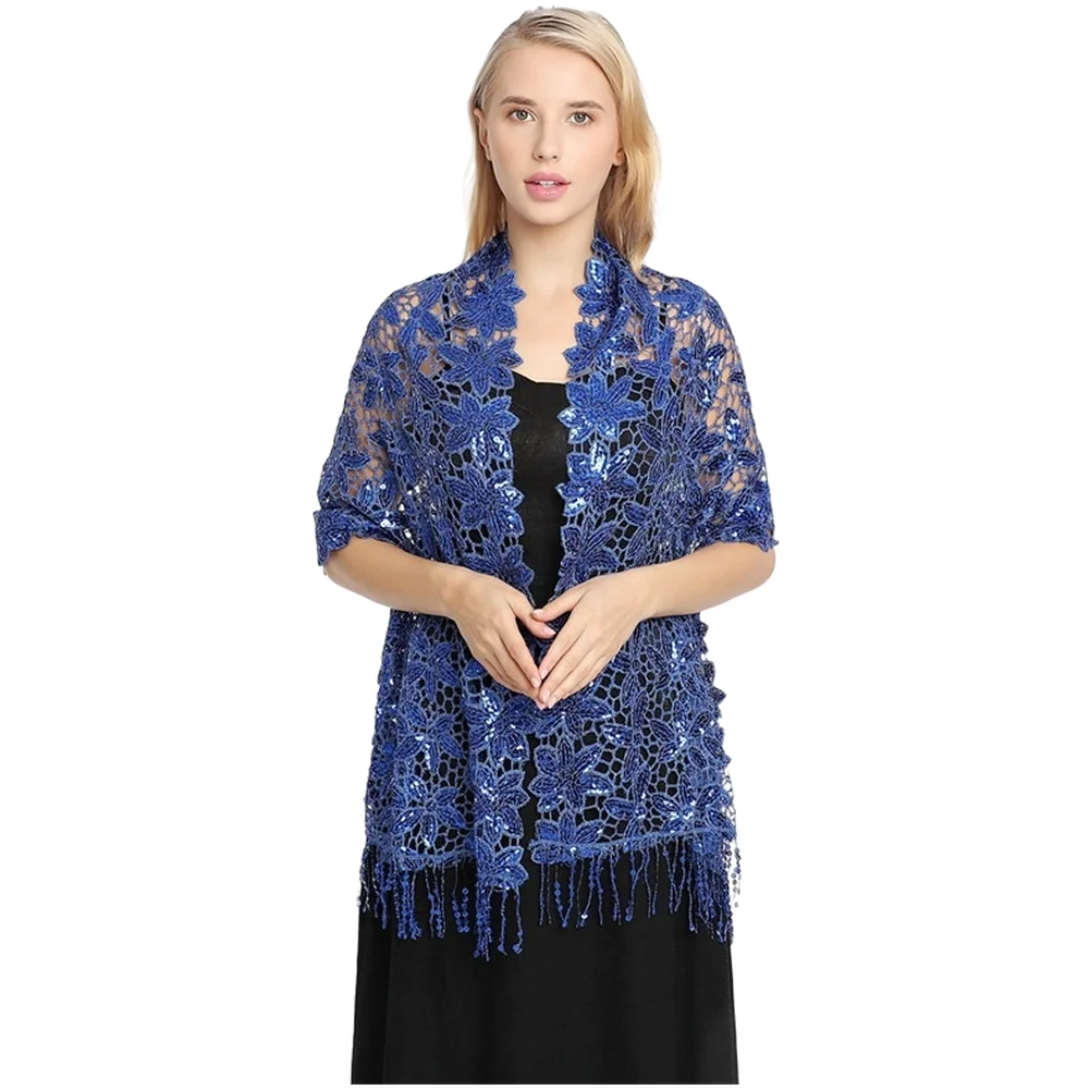 Sequin Tassel Shawl Wrap Elegant Fringe Stole For Women Evening Party Dress Cover Up Polyester Scarf Accessories