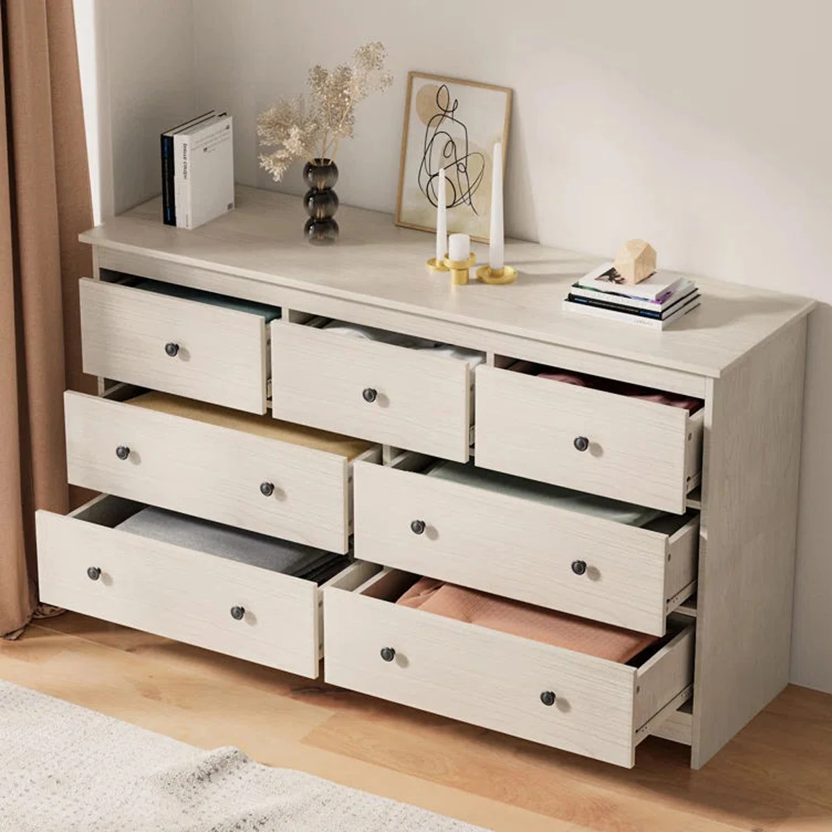 Modern White Dresser and Chest of Drawers with Spacious Storage for Bedroom