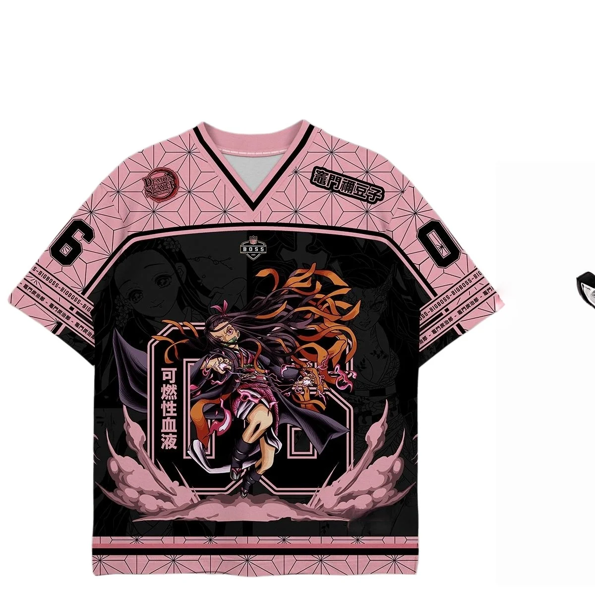 

Истребитель демонов Незуко Камадо # Футболка для болельщиков в стиле аниме, розово-черная, 60 Pink Black Anime Football Jersey Fan T-Shirt