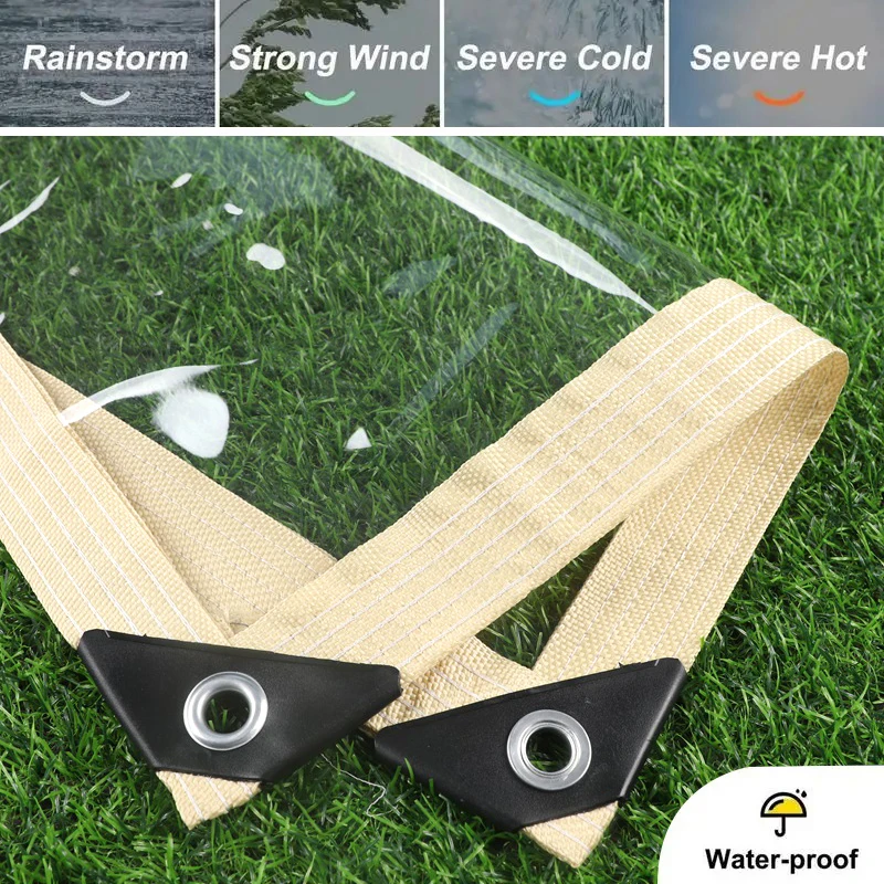 

Customize 0.35mm/0.55mm Transparent Tarpaulin Backyard Pergola Clear Vinyl Tarp Curtain with Grommets Heavy Duty Rainproof Cloth