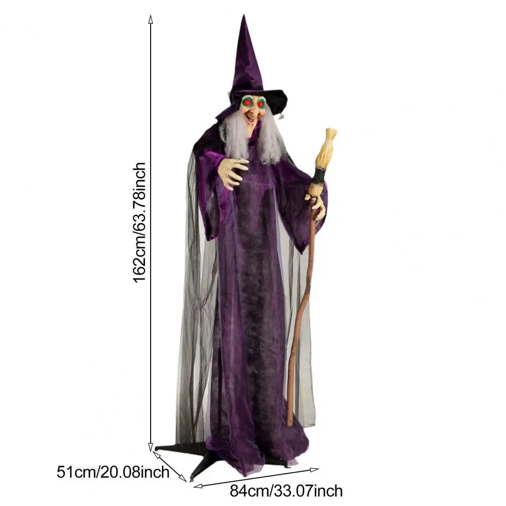 Ornamento de bruxa com olhos led assustador adereços de bruxa de halloween estátua de bruxa má com som de olhos brilhantes 5 pés pairando para festa