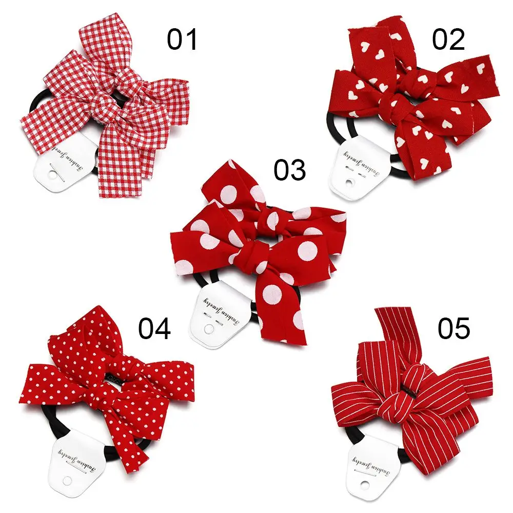 2pcs/set Fashion Cute Red Bowknot Headwear Head Rope Double Horsetail Hair Rope