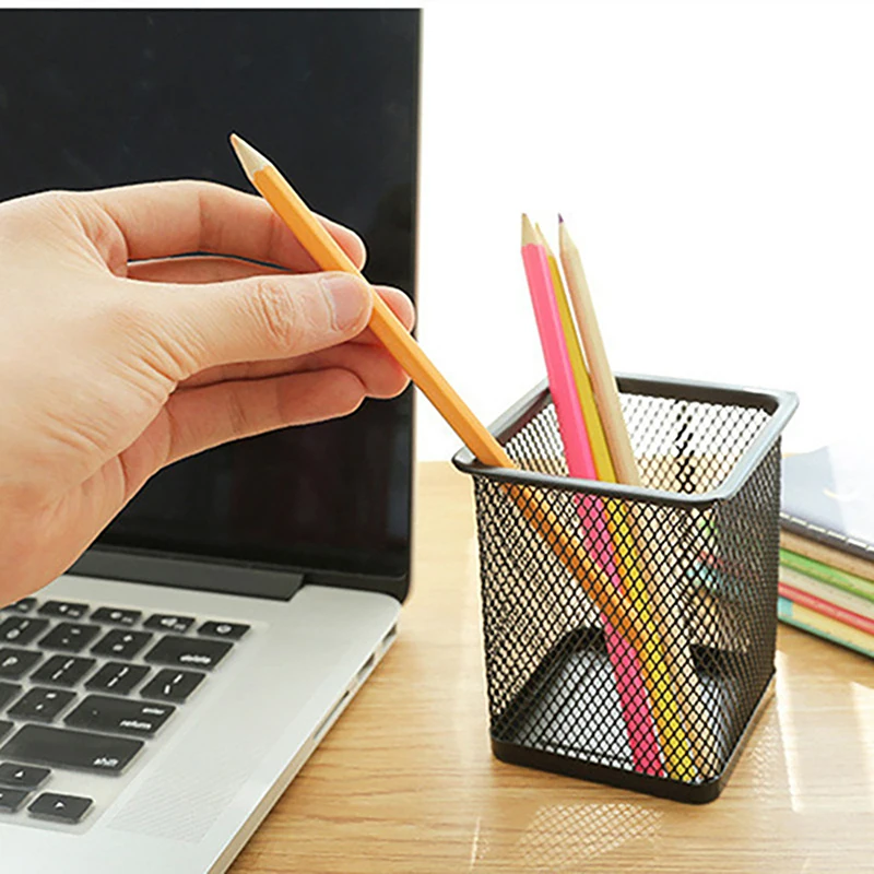 1pc Pencil Holder Office Desk Metal Mesh Square Pen Pot Case Stationery Container Organiser Durable Pencil Case