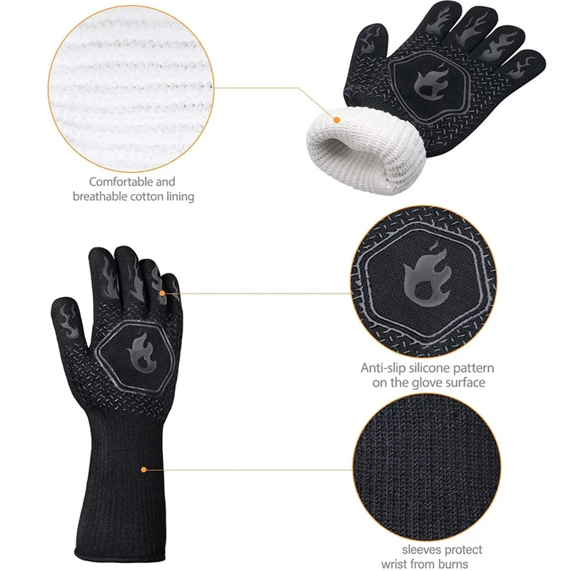 1PC / 1 Pair Oven Gloves, Oven Mitts, Heat Resistant Fireproof Non-Slip Silicone BBQ Grill Gloves for Cooking Barbecue Baking