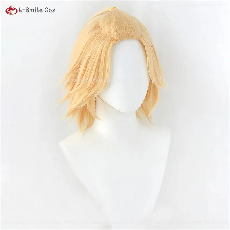 CyAnime Manjiro Sano Cosplay Wig Golden Short Mikey Anime Cosplay Wig With Stickers Heat Resistant Synthetic Hair + Wig Cap view 3