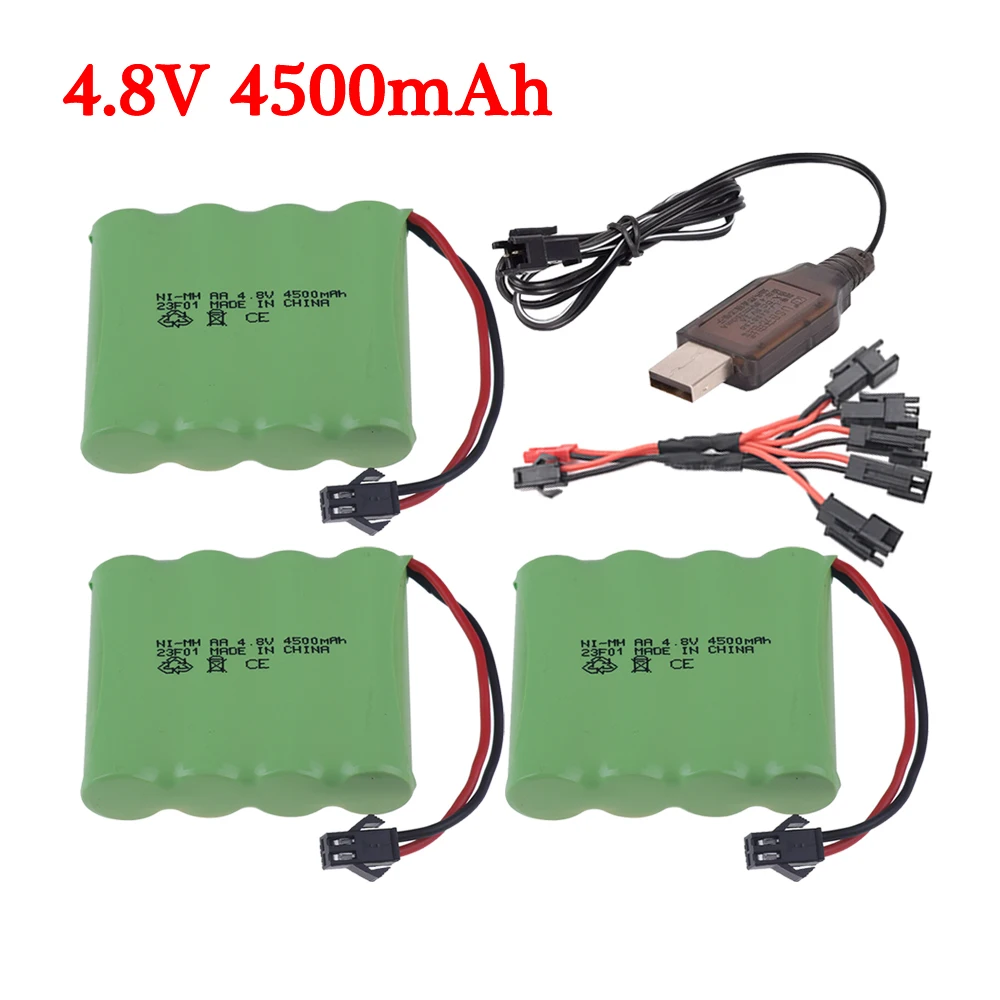 Ni-MH 4.8V 4500mAh AA Battery + USB Charger For Rc toys Cars Tanks Robots Upgraded 3000/3500mah 4.8v Batteries Pack For Rc Boats