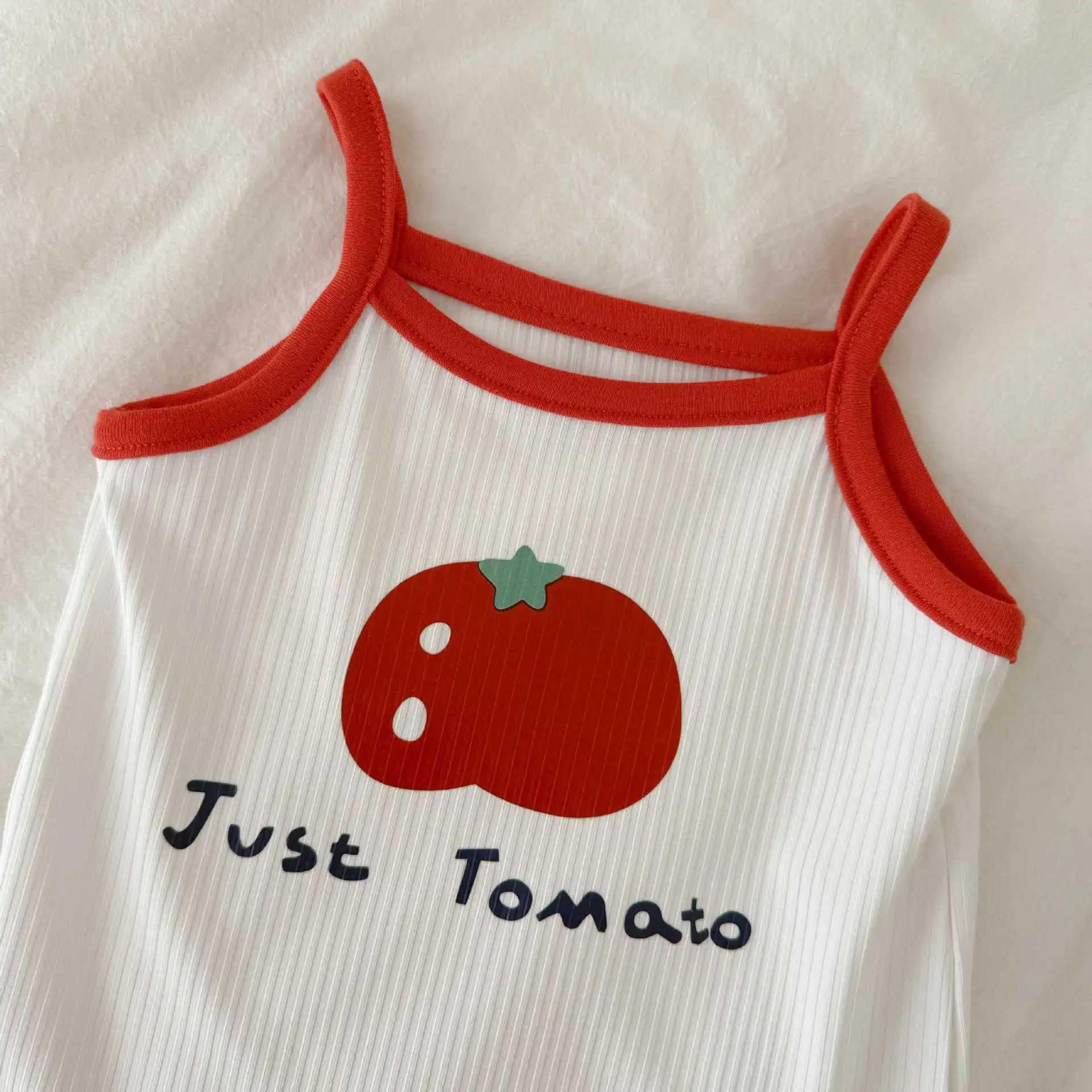 Baby Kleidung Sommer Baby Junge Mädchen Bodysuit Nette Tomaten Druck Ärmellose Infant Sling Onesie + Hut 2Pcs Neugeborenen Fotografie outfit