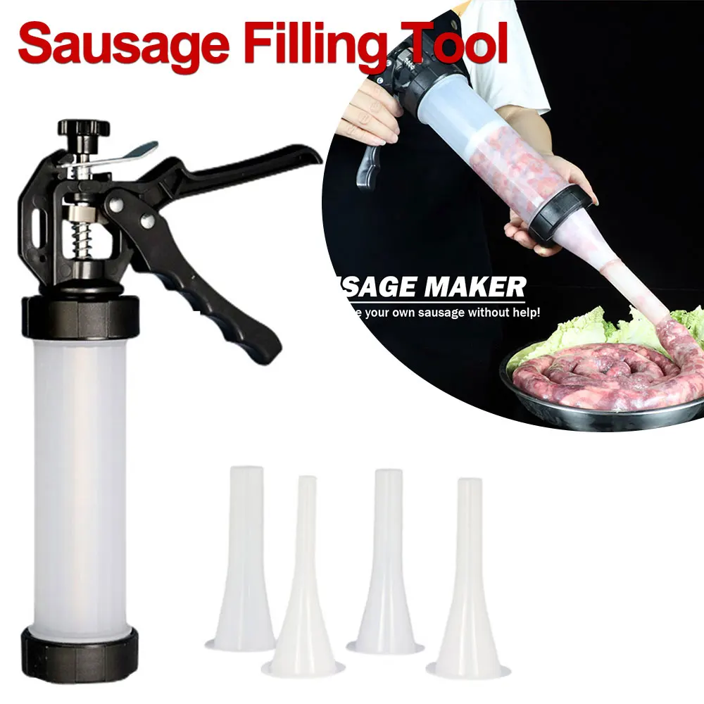 Homemade Sausage Stuffer Meat Fillers Machine Stainless Sausage Syringe Manual Sausage Maker 1set Sausage Gadgets Kitchen Tools