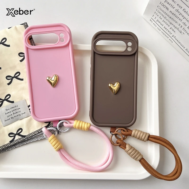 الفاخرة ثلاثية الأبعاد الحب القلب الحبل جراب هاتف لجوجل بكسل 7 8 9 برو XL 8A سلسلة المعصم حزام اليد للصدمات لينة بولي TPU غطاء وقائي