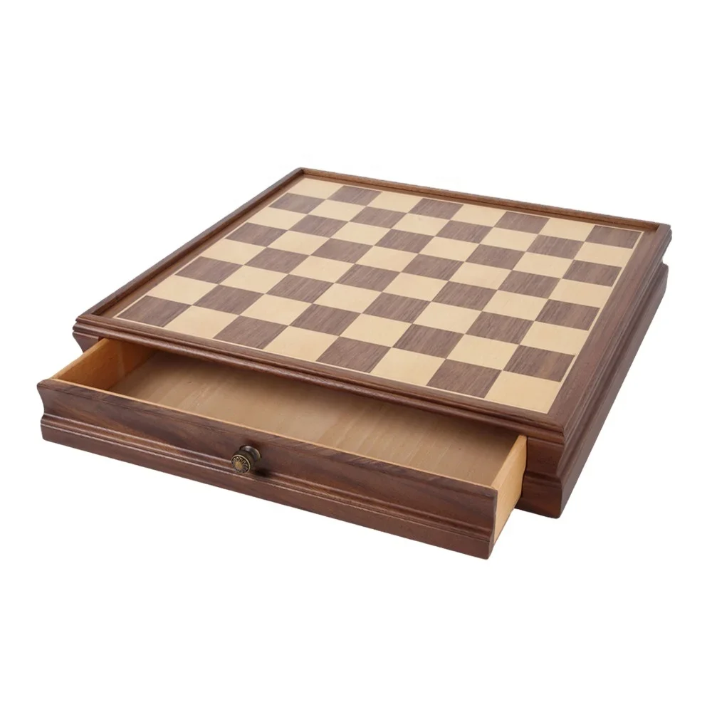 Classic 15-inch board game Indoor entertaining wooden drawer chess board