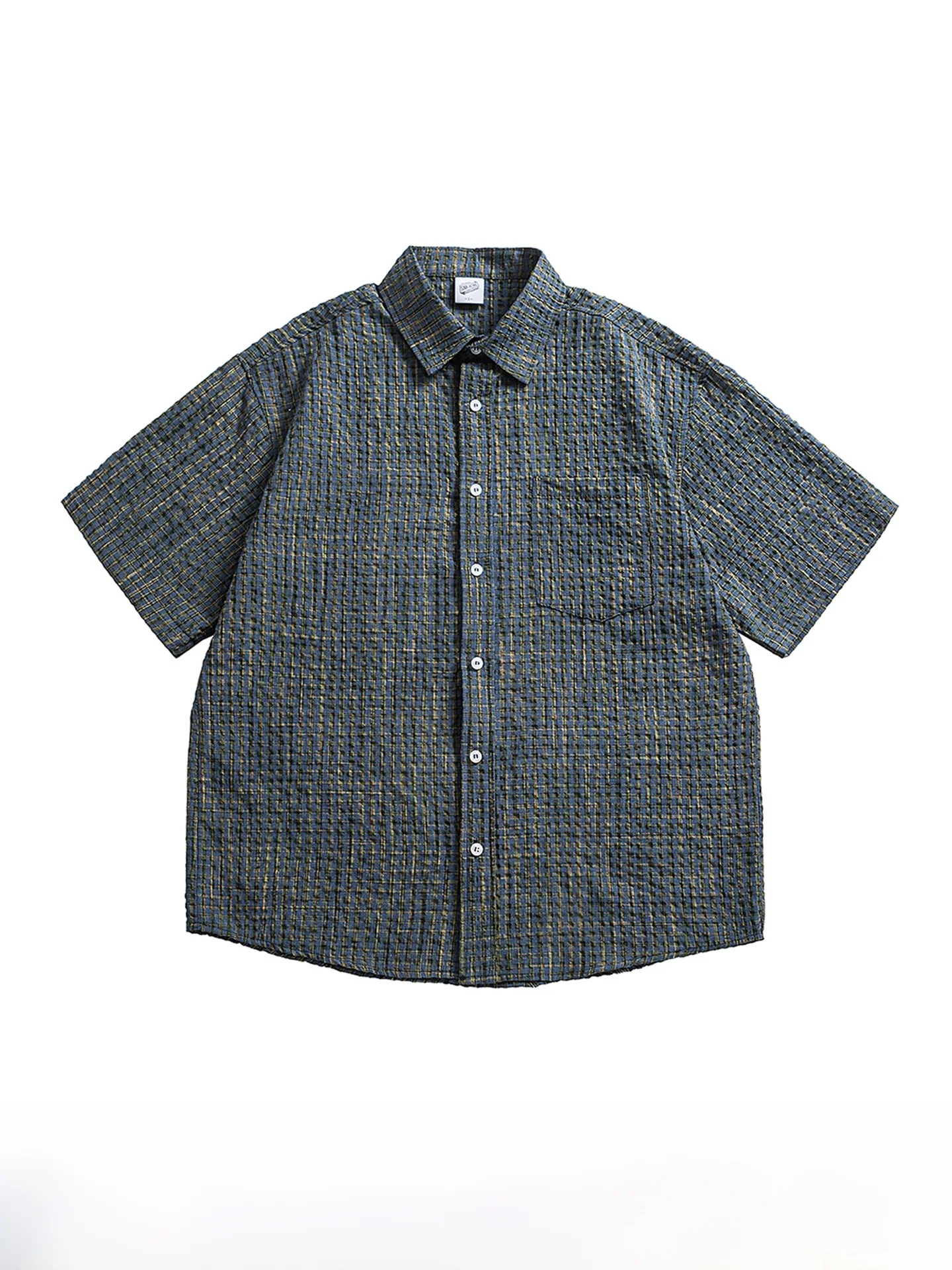 Lightweight Summer Bubble Shirt Men's Short Sleeve Plaid Texture Japanese Style Color Woven Retro Couple's Shirt Breathable C...