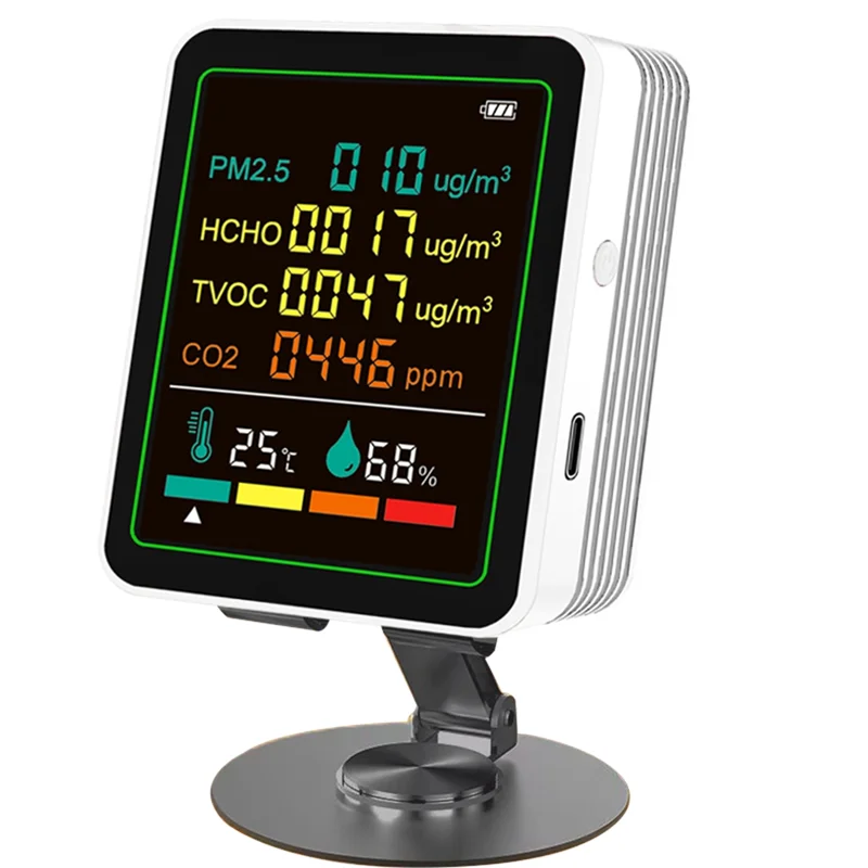 

A72T 6In1 Digital Air Quality Monitor Formaldehyde TVOC PM2.5/CO2 Meter Temperature Humidity Detector Tester White