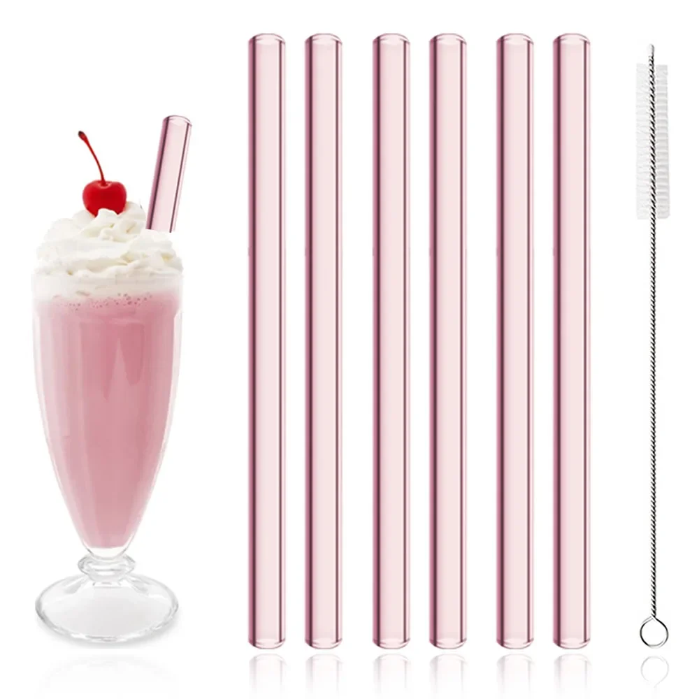 7 Pieces Glass Boba Straws Reusable Glass Drinking Straws Wide Clear Straws 12mm Clear Smoothie Straws for Bubble Tea Milkshakes