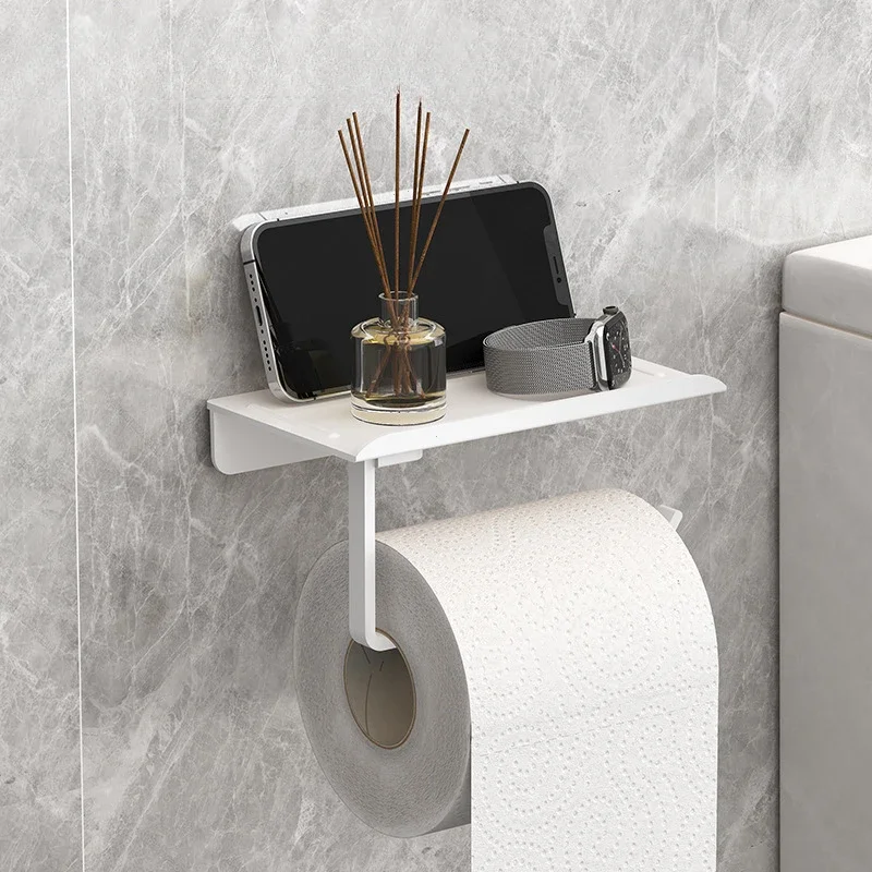 Kein Stanzen, Toilettenpapierrollenhalter, selbstklebend, für Badezimmer, Seidenpapierhalter, Kunststoff, einfache Installation, Papierrollenhalter