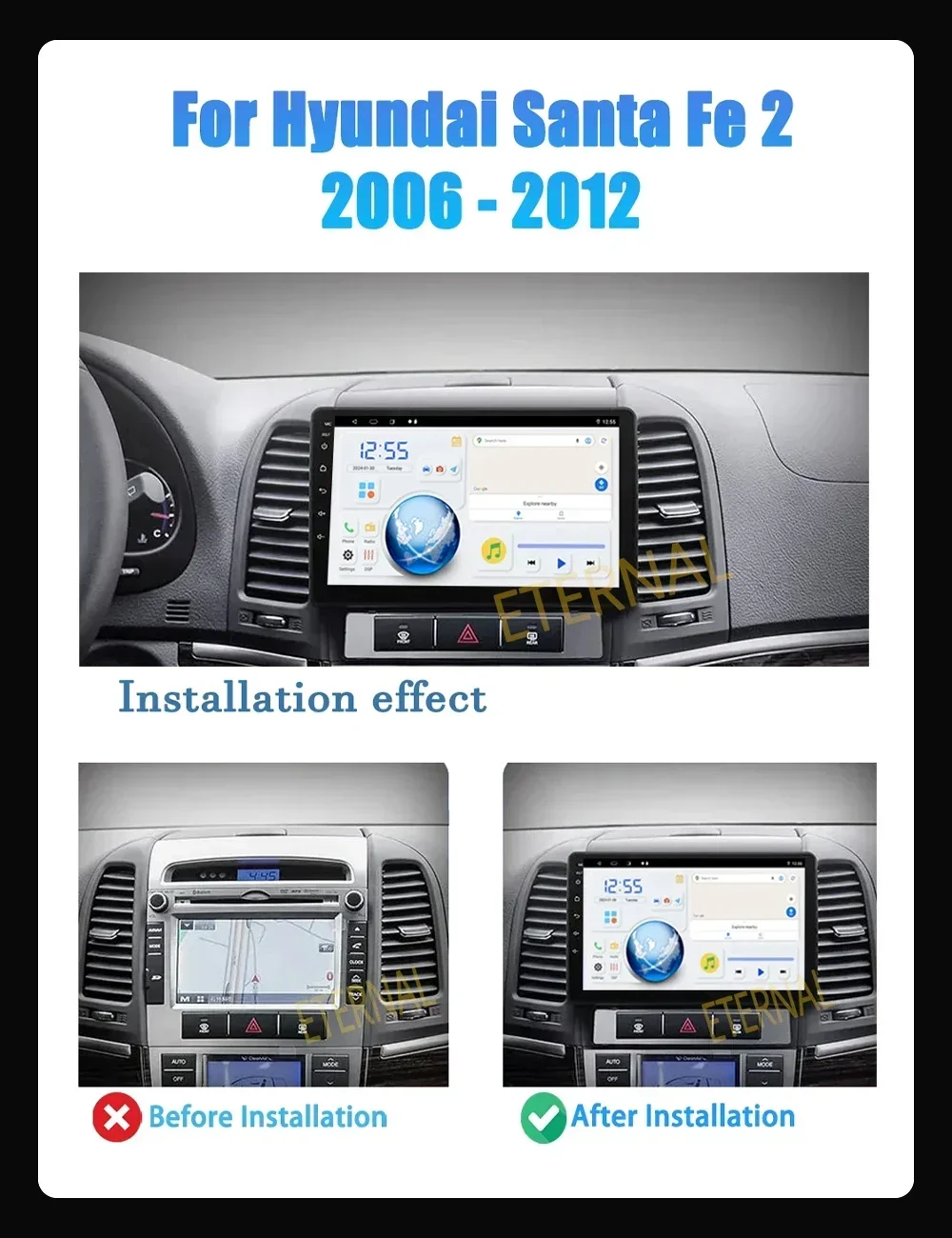 Android 16 For Hyundai Santa Fe 2 2006 - 2012 Car Radio Wireless CarPlay Auto Multimedia Player Navigation GPS 2din Auto radio