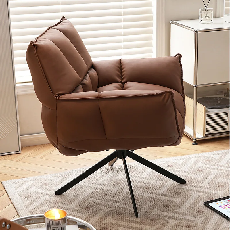 Rotating chair leather single sofa chair living room balcony lazy sofa recliner single chair