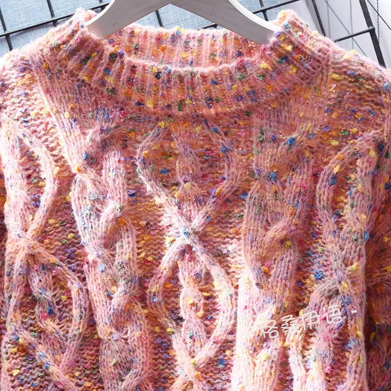 Wholesale Thick Thread Cable-Knit Pullover Sweater Women's Loose Outer Wear Spring and Autumn Korean Style Flab Hiding All-Match