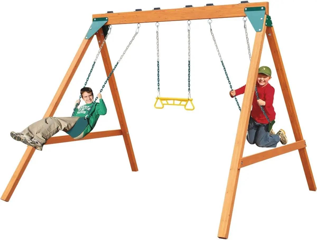 Wooden Swing Set with Swings, Brown