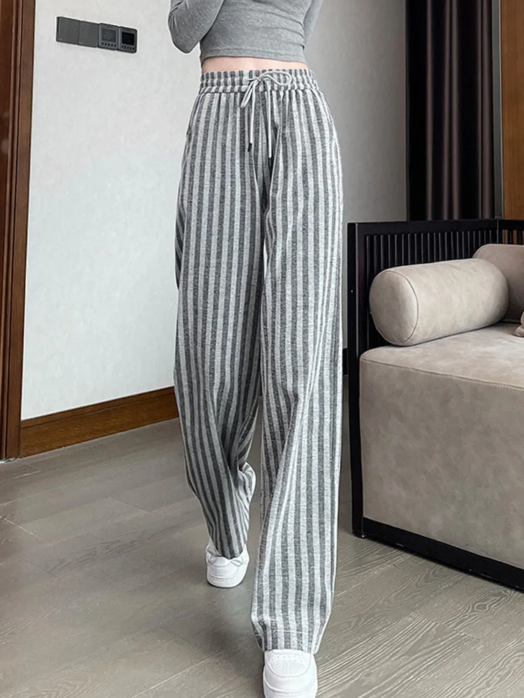 Spring Summer numb Striped PrintingHigh Waist All-match Wide Leg 2023 New Oversized Streetwear Korean Women's Clothes Trousers