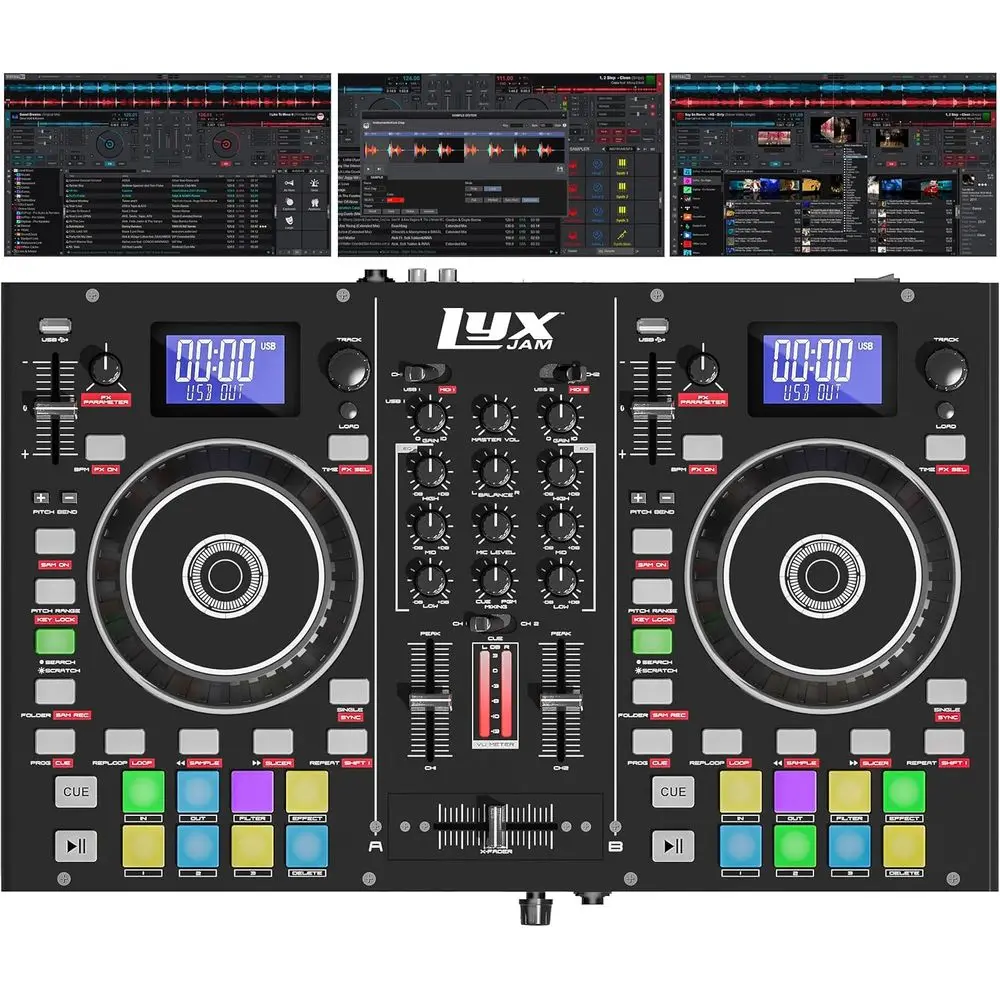 2-Deck Portable DJ Controller, Mixing ole with LCD Display | Manual Looping, USB, MIC Input, Record Output, 16 Perormance Pads w