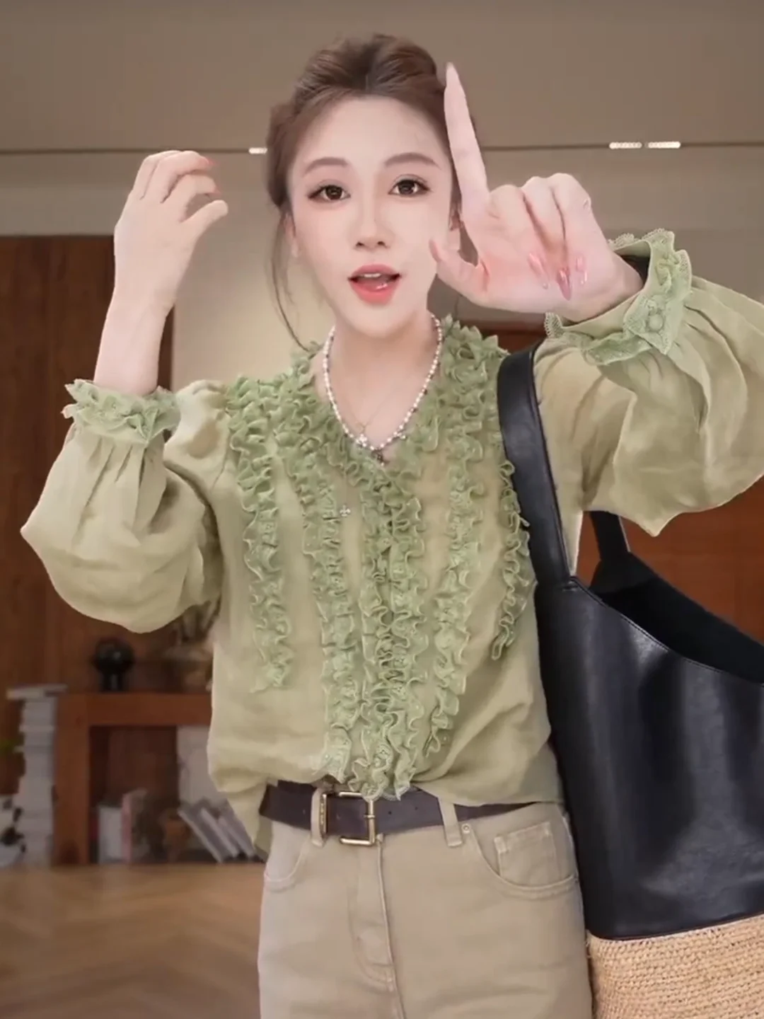 

Buxue Recommended Early Spring Casual Faion Design Loose Slimming Linen irt Women's Sle Neutral Loose Long Sve V-Ne