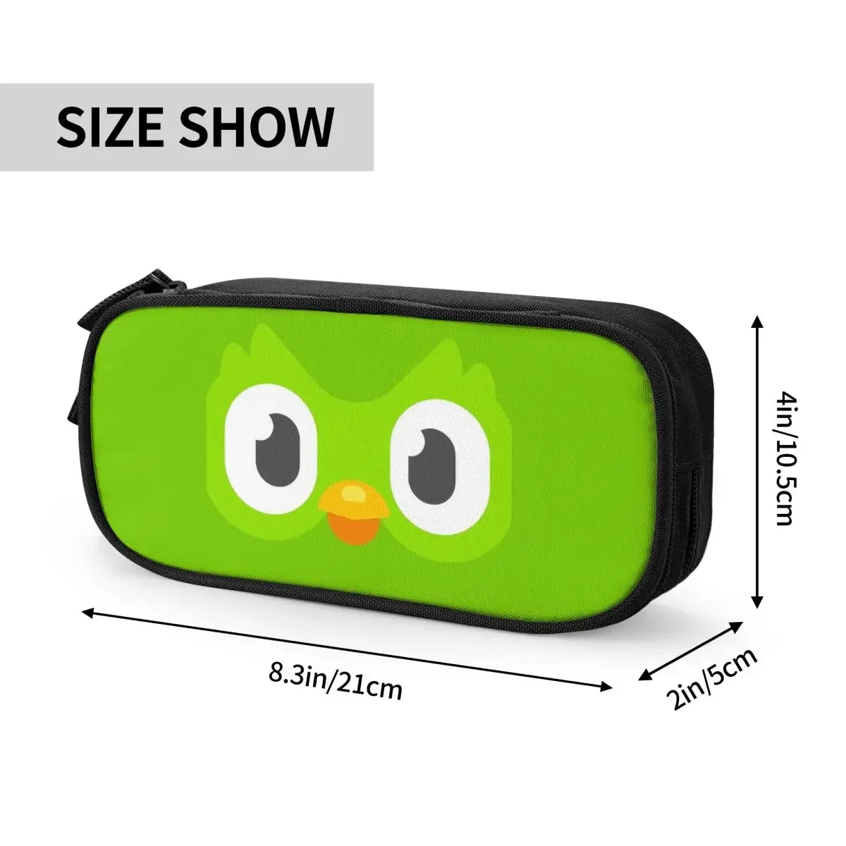 Duolingo Face Pencil Case, Cartoon Pen Holder, Estudante Grande Armazenamento Sacos, Estudantes Escola Zipper Pencilcases