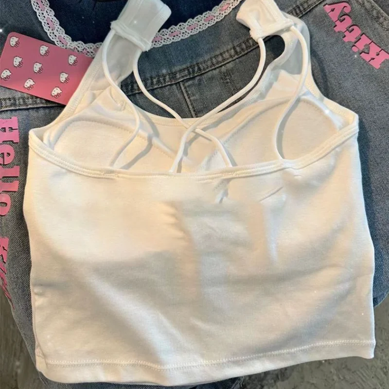 Sanrio Hello Kitty Śliczne Kawaii Dziewczęce Letnie Modne Biustonosze z Wkładkami Bez Rękawów Gorące Dziewczyny Poduszka na Biust Plisowany Design Podkoszulek Wyszczuplający