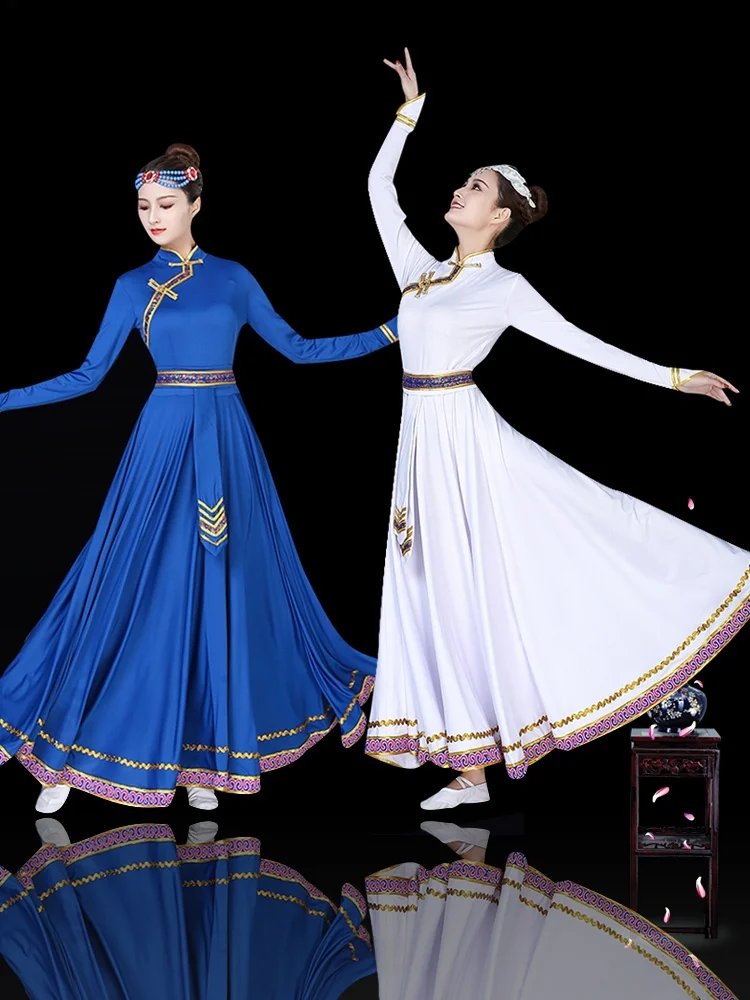 

Монгольский этнический женский танцевальный костюм: длинная юбка, сценический наряд, традиционная модная верхняя одежда, 100% полиэстер