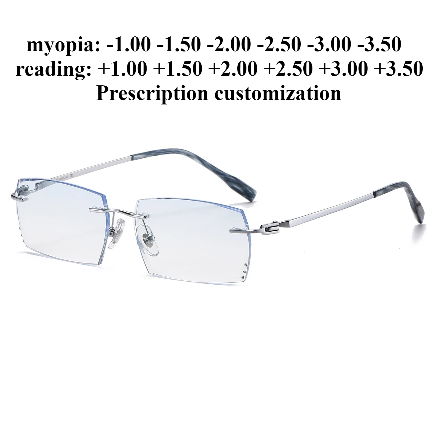 

55mm New Frameless Prescription Glasses Frame for Men, Non-Prescription, Casual, Cut Edge, Blue Light Blocking Reading Glasses
