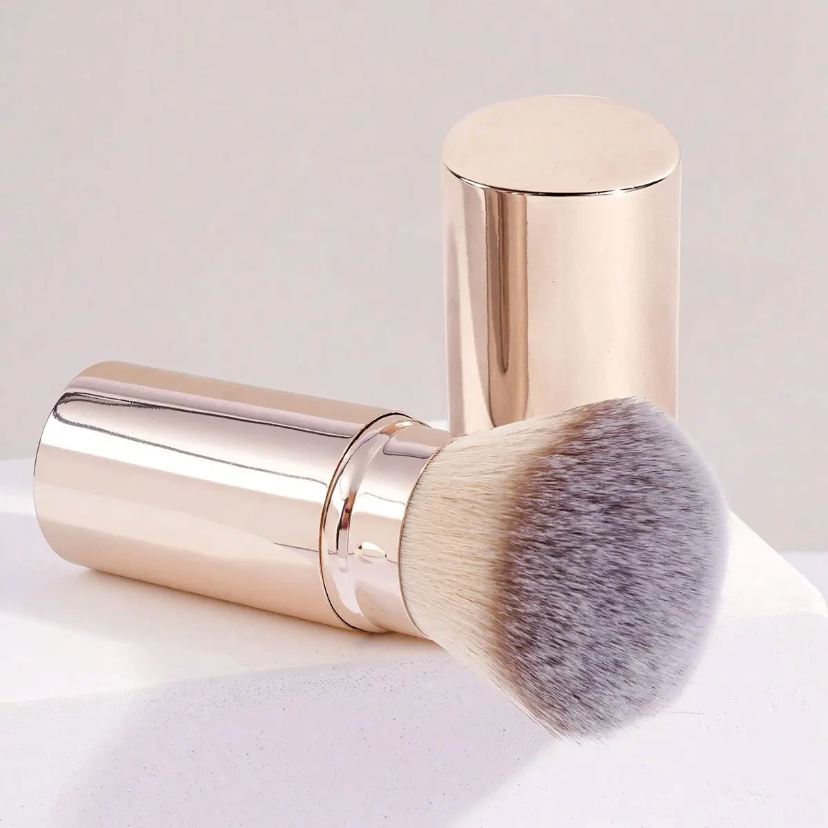 1pc profissional facial cabeça redonda escova retrátil, pincel de maquiagem, blush escova de fundação, pincel de pó solto, sintético