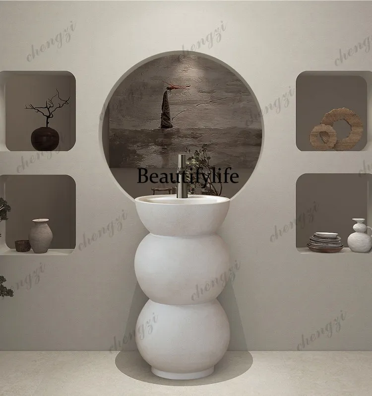 Wabi-sabi wind, pillar basin, round washbasin, wash basin, household hotel, homestay integrated small apartment