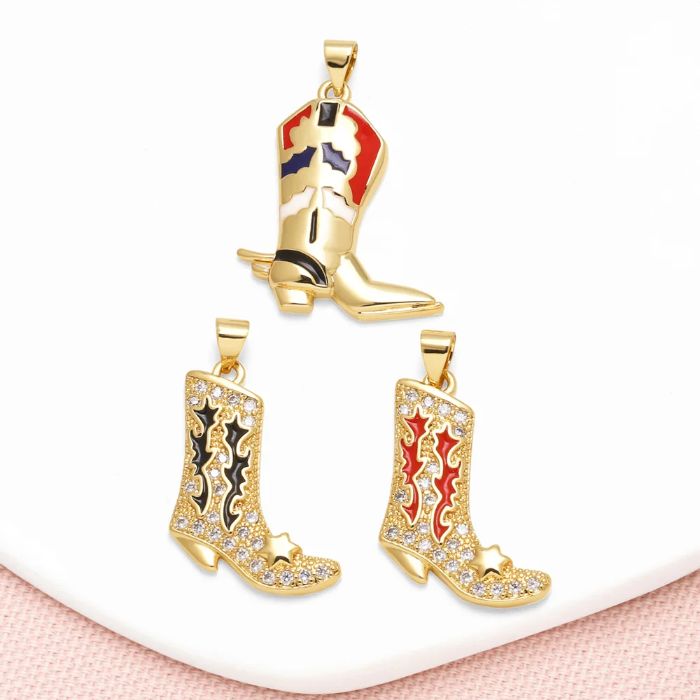 OCESRIO Enamel Knight Boots Pendant for Necklace Copper Gold Plated Keychain Purse Charm Jewelry Making Supplies pdtb702