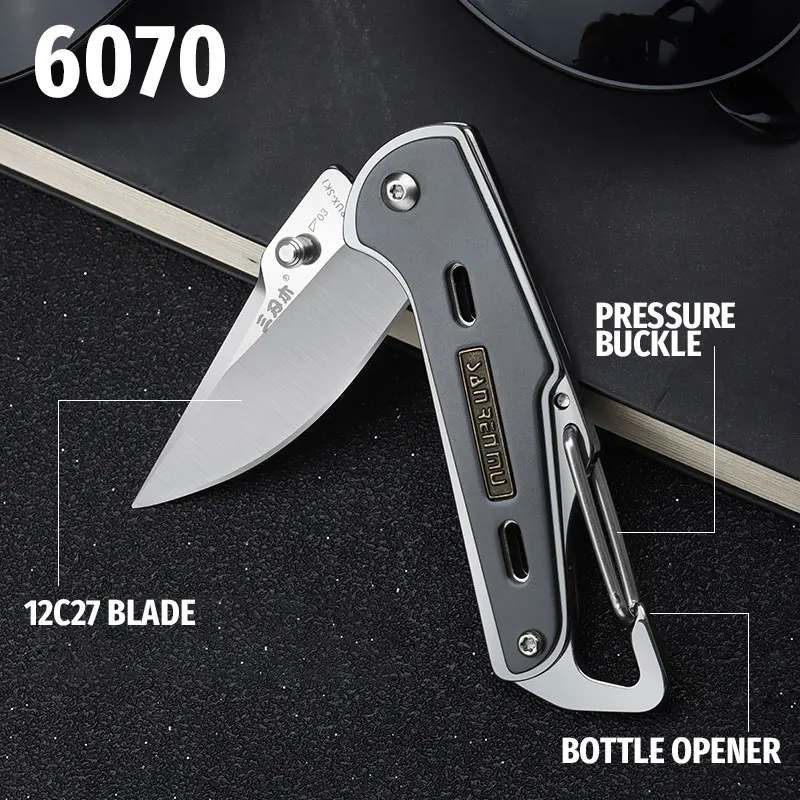 SANRENMU 6070 Pockets Folding Knife 12c27 Steel Outdoors Camp Out Rescue Portable Hook Buckle Key Mini Edc Knife