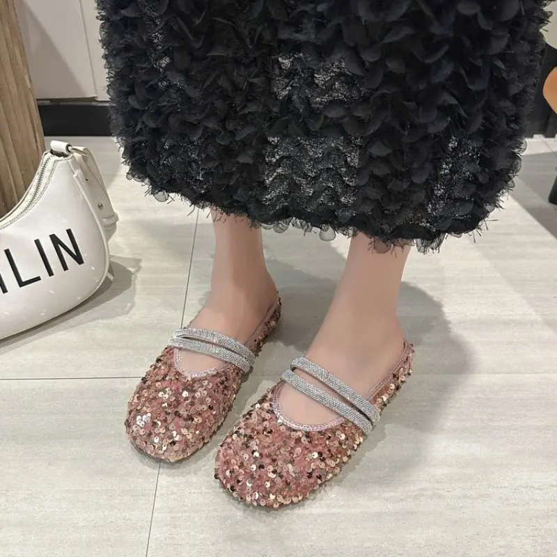 

Round Toe Women Ballet Shoes Belt Buckle Flat Low Heels 2024 Comfort Fashion New Arrivals Shining Dress Party Size 36-40 Slipper