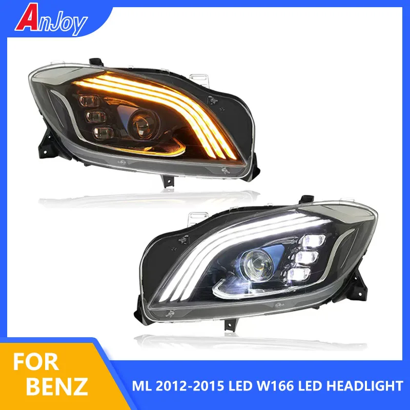 2 Pcs Head Lamp for Benz ML Headlights 2012-2015 W166 LED Headlight LED DRL Projector Lens Dynamic Auto Accessories