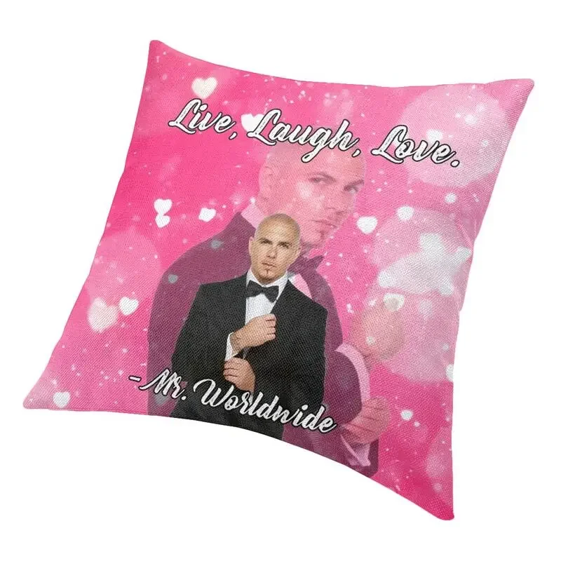 Mr Worldwide Says To Live Laugh Love Pink Cushion Cover Pitbull Velvet Luxury Pillows Case for Car Sofa Decorative Pillowcases