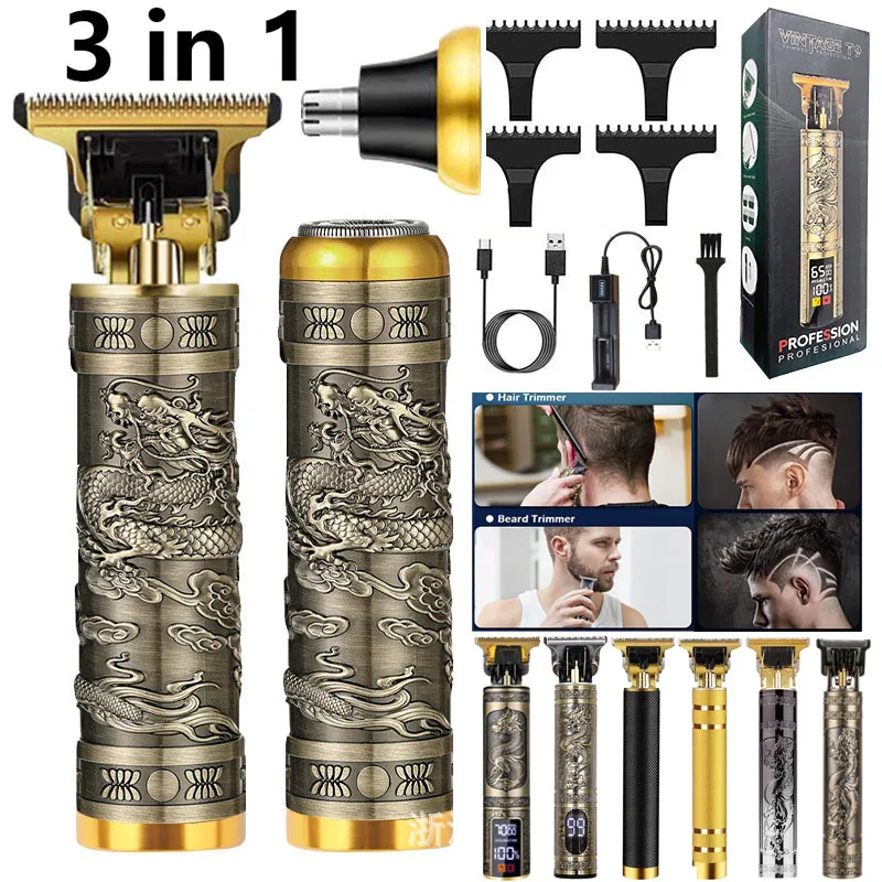 

3 in 1 Professional Wireless Waterproof Full Set Edgers Barber Mens Beard Nose Ear Hair Trimmer Clipper Shaver Finishing Machine