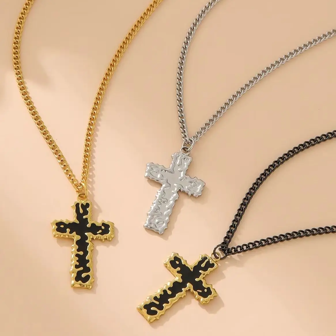 Stainless Steel Necklaces For Women 18k Gold Chain Black Cross Vintage Punk Simple Geometric Pendant Necklace Choker Jewelrygift