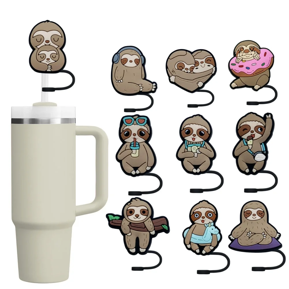 

Sloth Series Straw Cover Cap 8-10MM Silicone Eco-friendly cup 30&40Oz Plug Splash Proof Drinking Cup Charms Pendent Party Gift
