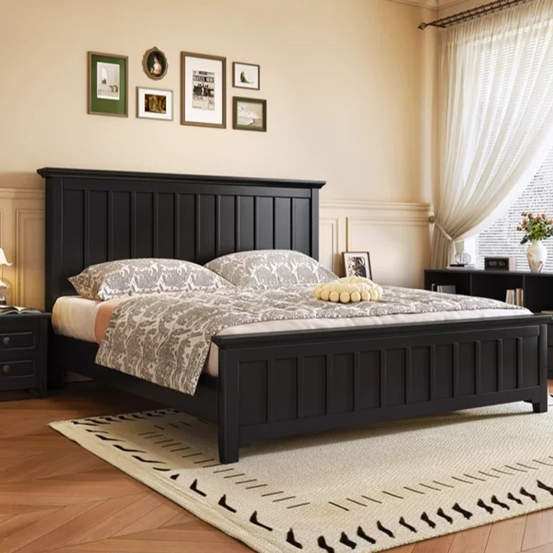 Walnut bed American black all solid wood bed French retro 1.8 meters master bedroom double household high box storage wedding