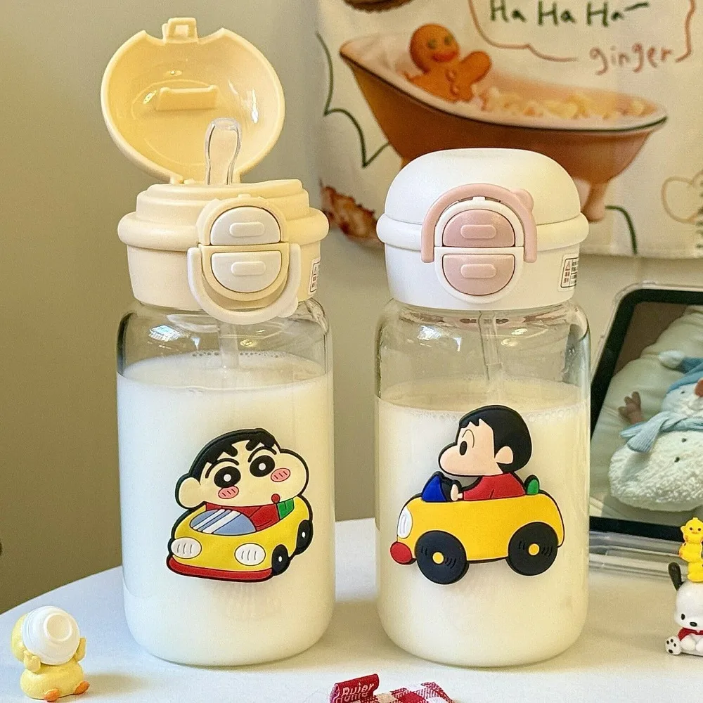 500 مللي تلوين شين تشان زجاجة ماء مع القش الكرتون المحمولة البلاستيك المنبثقة غطاء كوب ماء مانعة للتسرب لطيف شرب زجاجة #1