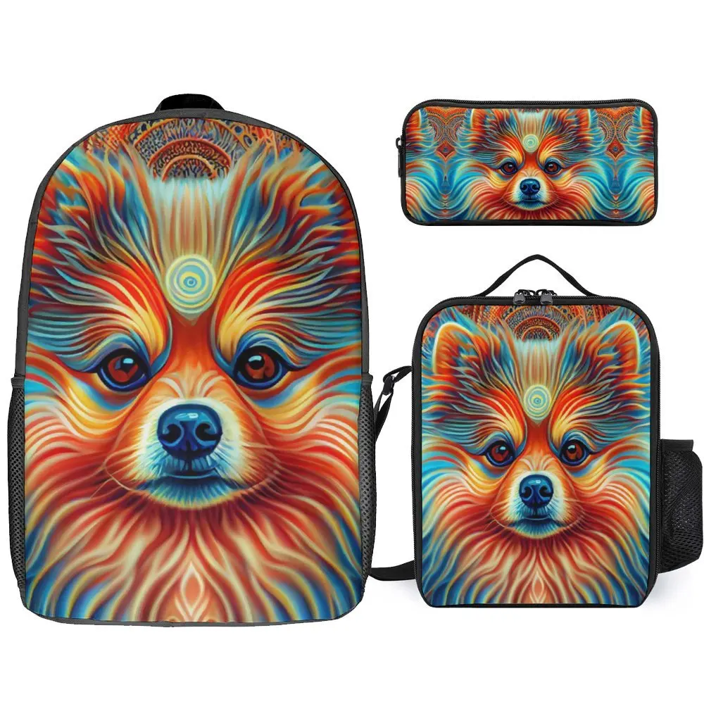 

3 in 1 Set 17 Inch Backpack Lunch Bag Pen Bag Pomeranian For Sale Secure Vintage Cozy Summer Camps Lunch Tote