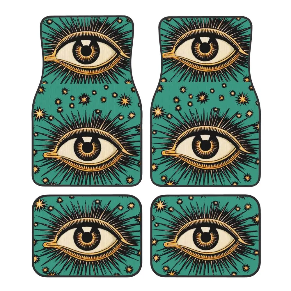 Green Evil Eye Car Floor Mat 4PCS Universal Model Anti Fouling and Water Absorbing Car Floor Mat Carpet Anti Slip  Accessories