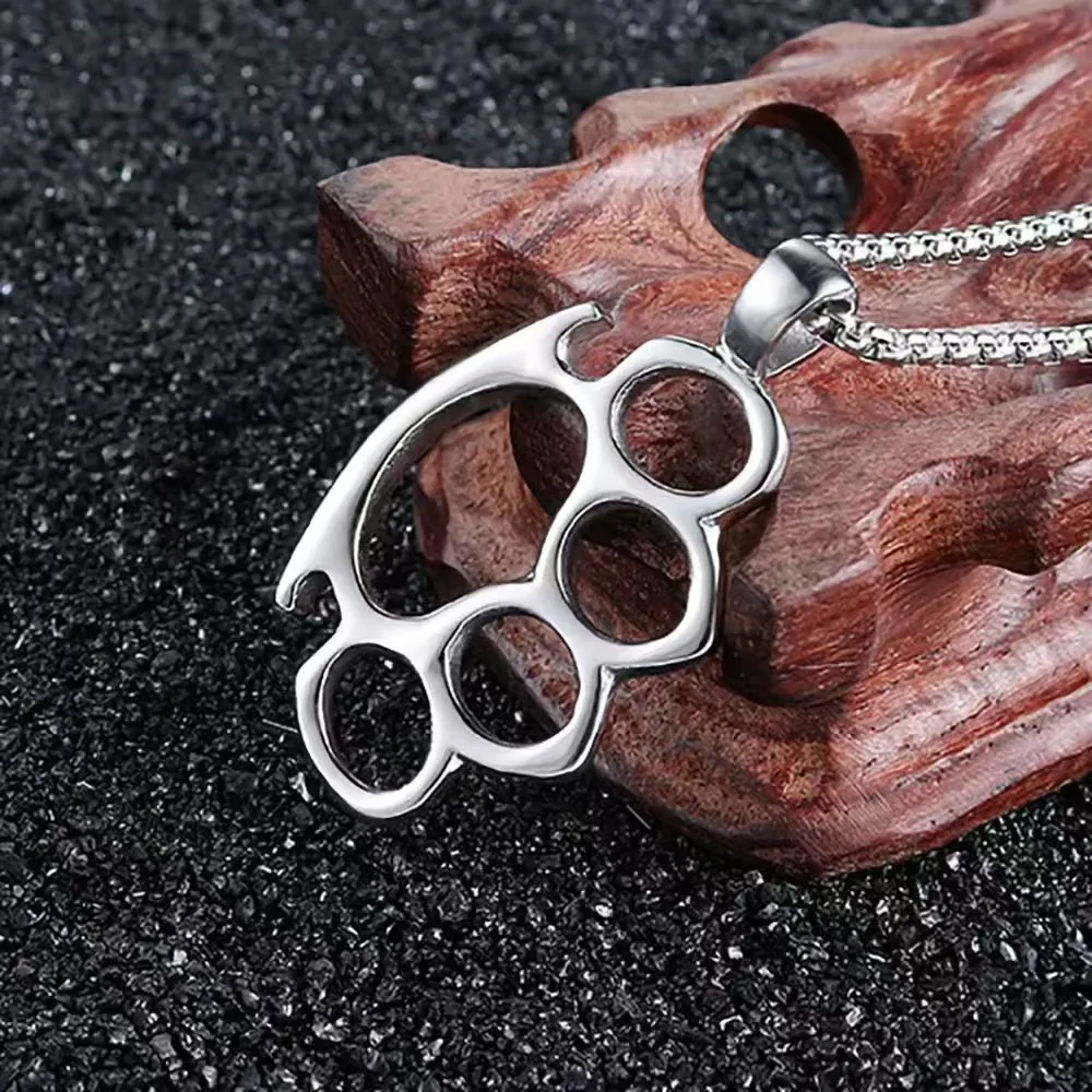 Domineering Knuckles Fighting Boxing Fitness Pendant Necklace for Men and Women Cool Locomotive Rock Band Lovers Jewelry