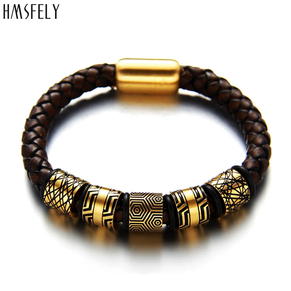 HMSFELY Stainless Steel 6mm 8mm Big Hole Beads Accessories For Men Leather Bracelet Making Parts Blue Bead