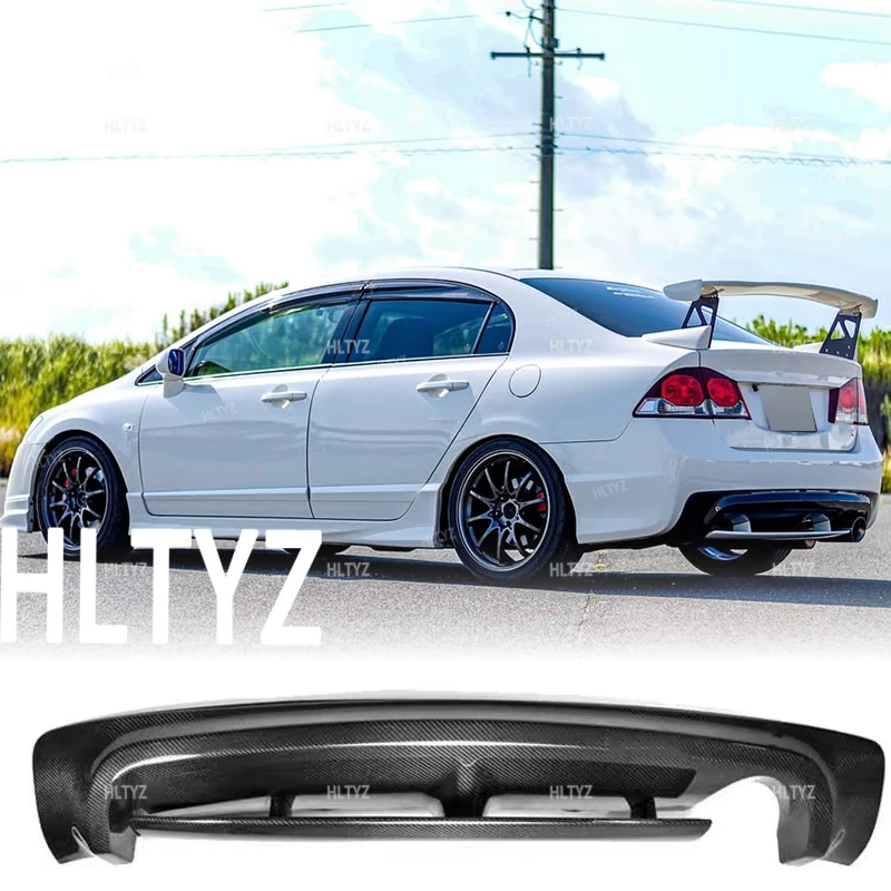 For Honda Civic 8th generation TR FD2 sedan rear bumper lip ABS/FRP material glossy black rear spoiler diffuser kit Mu style