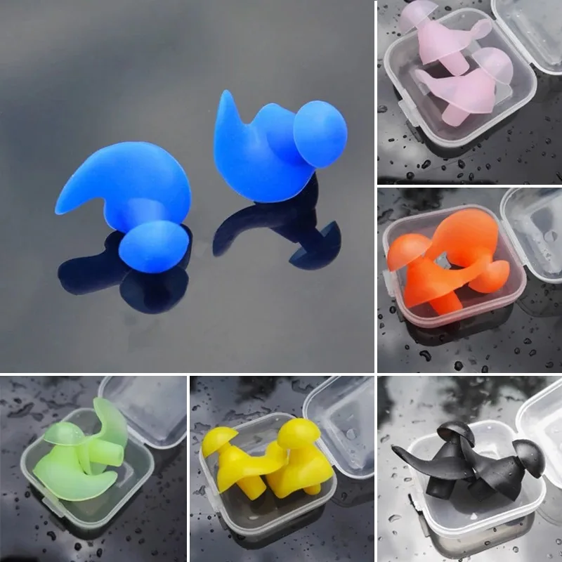 Tapones para los oídos para deportes acuáticos, accesorios de natación, silicona suave, portátil, a prueba de polvo, con caja, impermeable para buceo