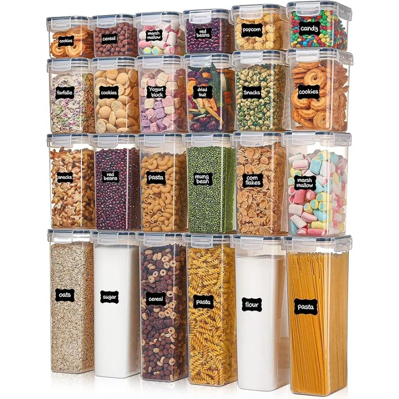 

Airtight Food Storage Containers with Lids, 24 pcs Plastic Kitchen and Pantry Organization Canister, Includes 24 Labels